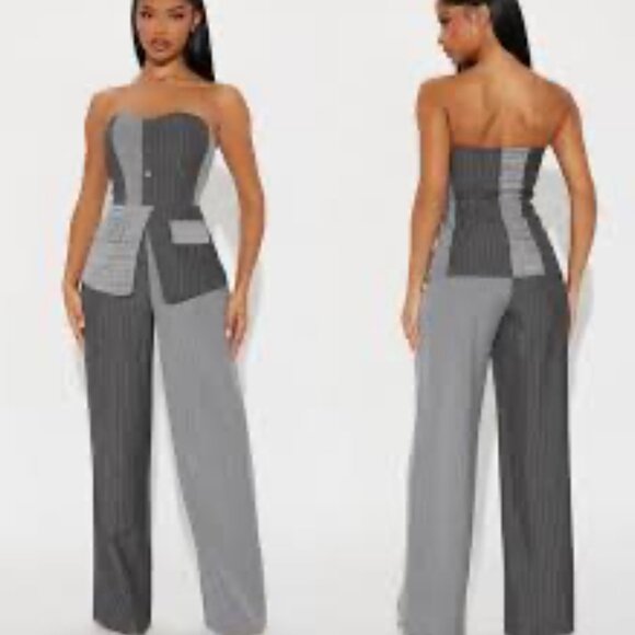 Fashion Nova Attention to Detail Grey/Combo Jumpsuit Size M NWT - Picture 1 of 8